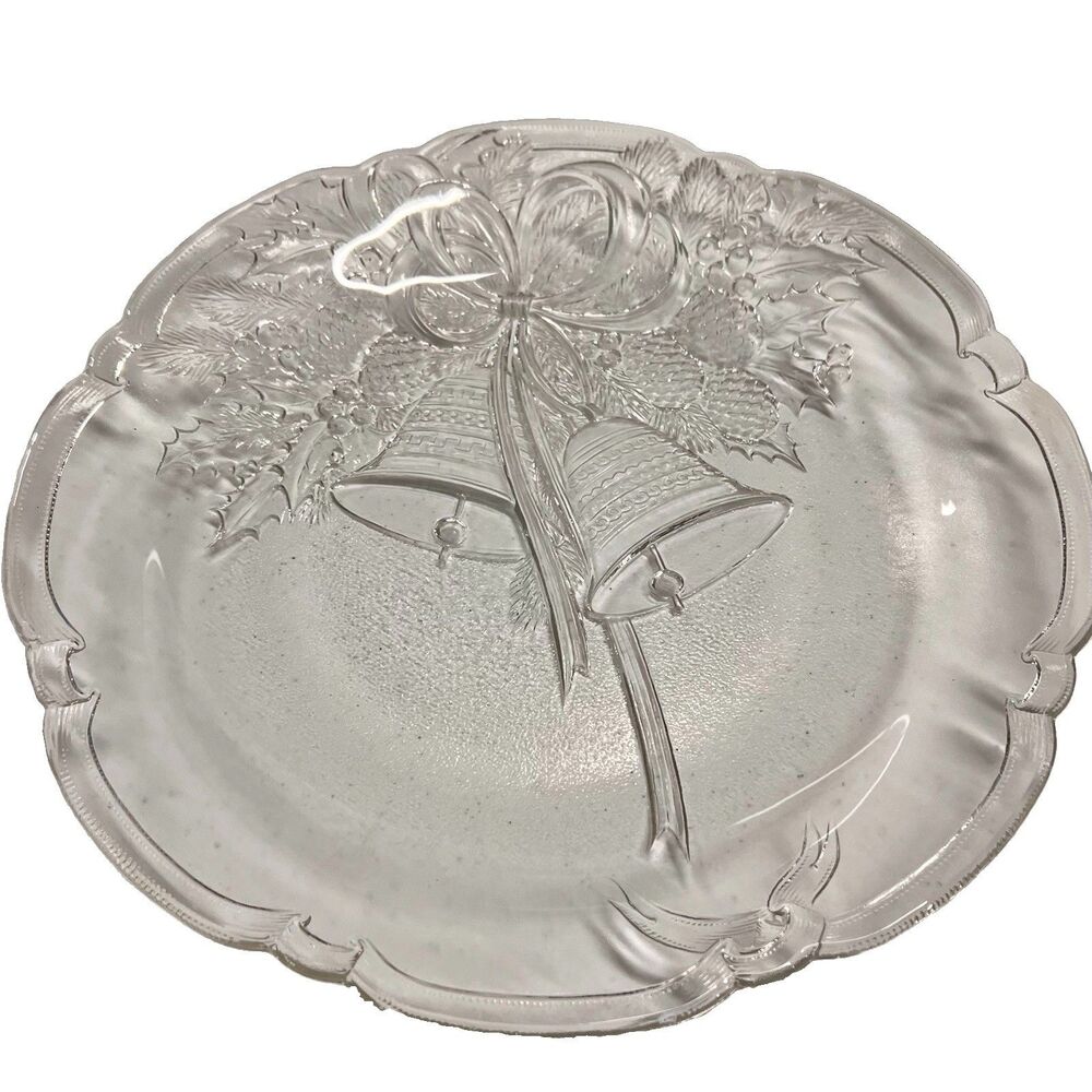 Vintage Mikasa Crystal HOLIDAY BELLS Hostess Platter Christmas Tray 14 3/4"